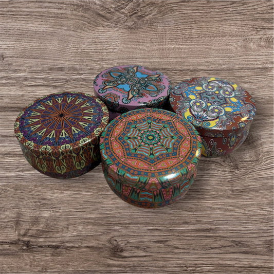 Handmade Soy Candle Gift Set, 4-Pack Travel Tins (2.5 oz Each) – Wood Sage & Sea Salt, Blooming Jasmine, Cinnamon Spice & Gardenia Blossom – Small Batch Scented Candles for Relaxation & Home Décor